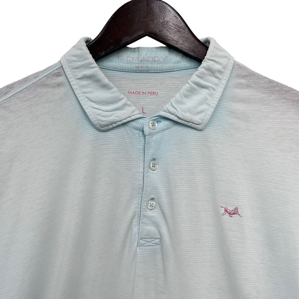 B Draddy USA Men's Golf Polo Shirt Aqua Blue Gradient Striped Grasshopper Peru L